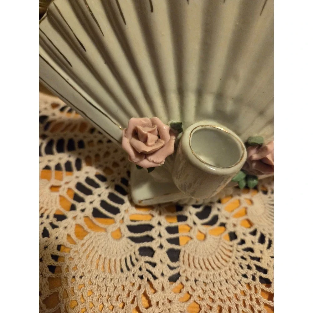 vintage porcelain fan-shaped candle holder
